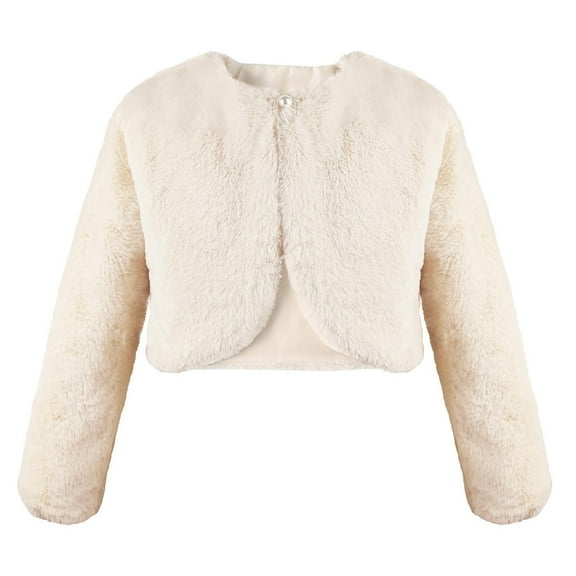 Alkepwun Shawls for Evening Dresses Girls Princess Faux Fur Flower Bolero Shrug Cozy Long Sleeve Crew Neck Dress Coat Warm Comfortable Thickened Formal Cape Shawl Party Wedding Dress Up
