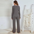 thumbnail image 4 of Maynos Women's V-neck Solid Color Sleepwear Long Sleeves Top with Pants Pajama Set, S-2XL Gray, 4 of 7