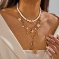 thumbnail image 3 of NICKSUN Boho Ocean Themed Layered Beaded Necklace, Multi-Layer Stackable Starfish Shell Imitation Pearl Choker, Summer Vacation Beach Statement Jewelry, 3 of 7