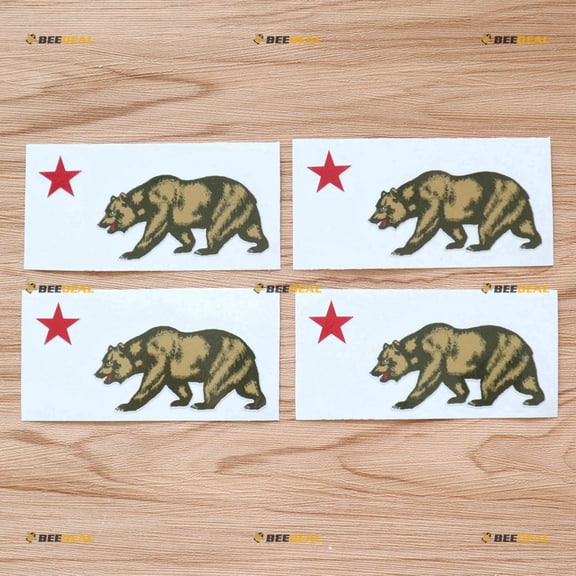 4X Glossy 4 Inches California Bear Red Star Cali State Decal Vinyl Sticker Car Laptop Window