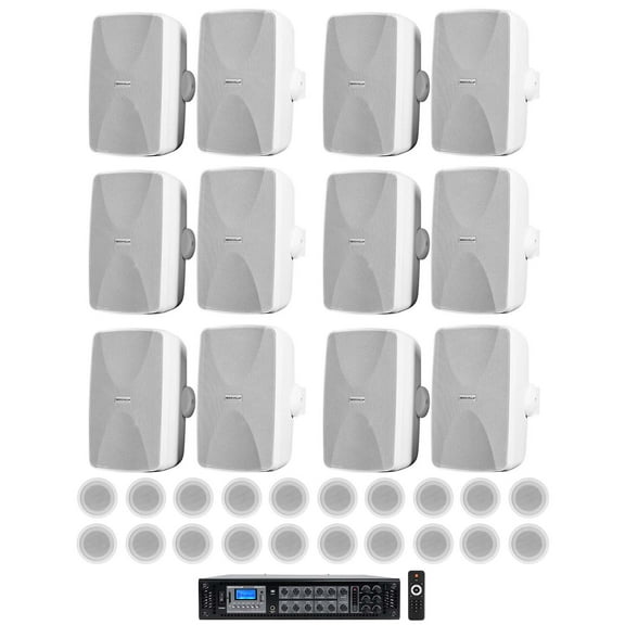 12) White 5.25" Wall 20) 5" Ceiling Speakers 70v Amplifier For Restaurant/Office