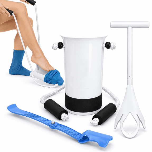 ICREOPRO 3-in-1 Sock Aid Kit, Stocking Aid & Sock Assist Device with Adjustable Rope, Sock Remover and Foldable Shoe Horn for Seniors, Pregnant Women