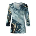 thumbnail image 4 of DENGDENG Womens 3/4 Sleeve Tops Lightweight V Neck Shirt Floral Fashion Blouse Summer Three Quarter Length Sleeve T Shirts Petite Vintage Tunic Tops 2024 Blue L, 4 of 5