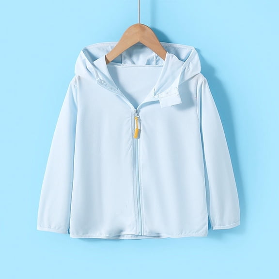 Mgmyaa Children's Long Sleeve Sun Protection Hooded Zipper Jacket Lightweight Cardigan for Boys Girls Fall Spring Casual Outerwear UPF 5-11Y