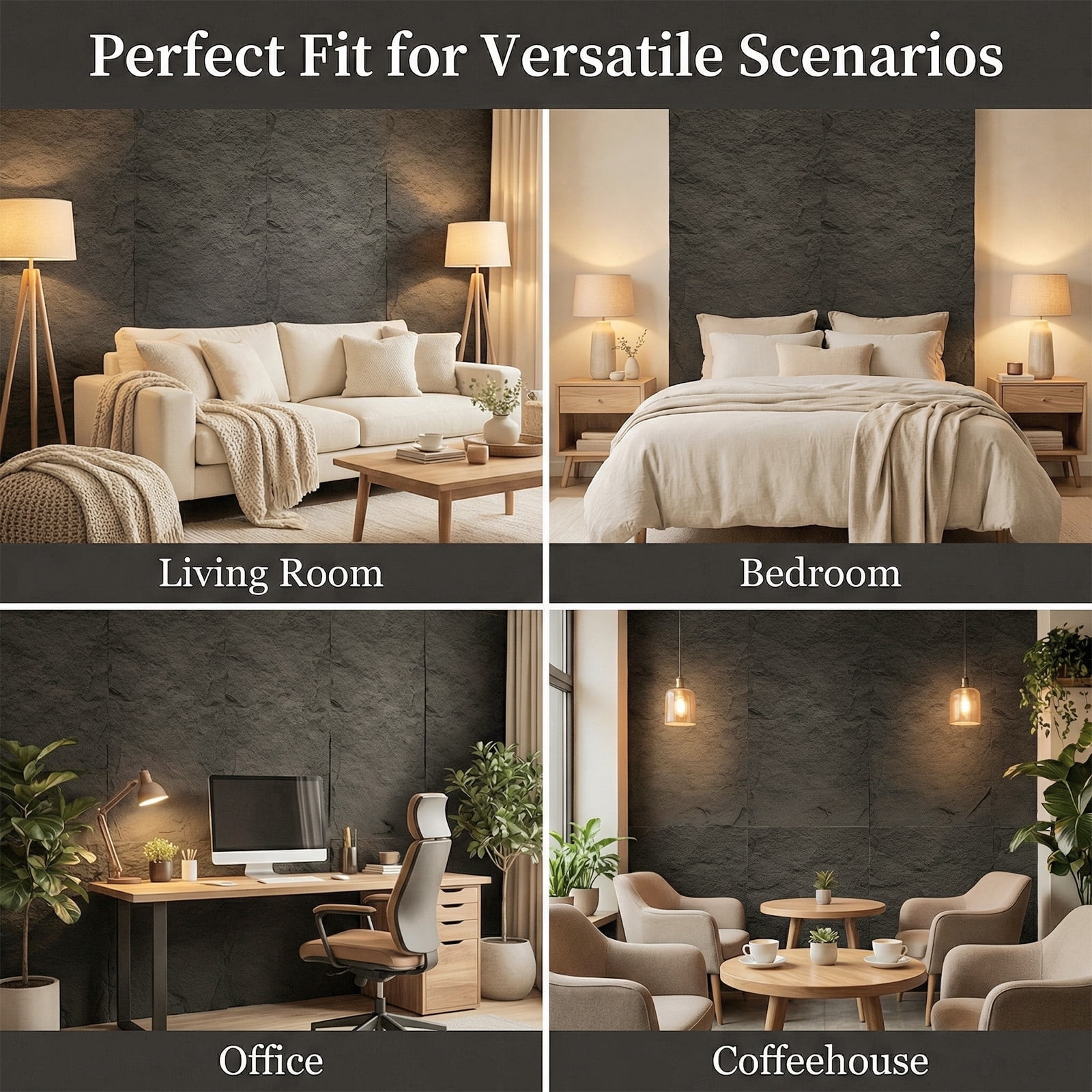 Easy4Home 4Pcs 48"x24" 3D Faux Stone Wall Panels Imitation Decorative Wall Tiles for Interior Wall Decor, Carbon Gray