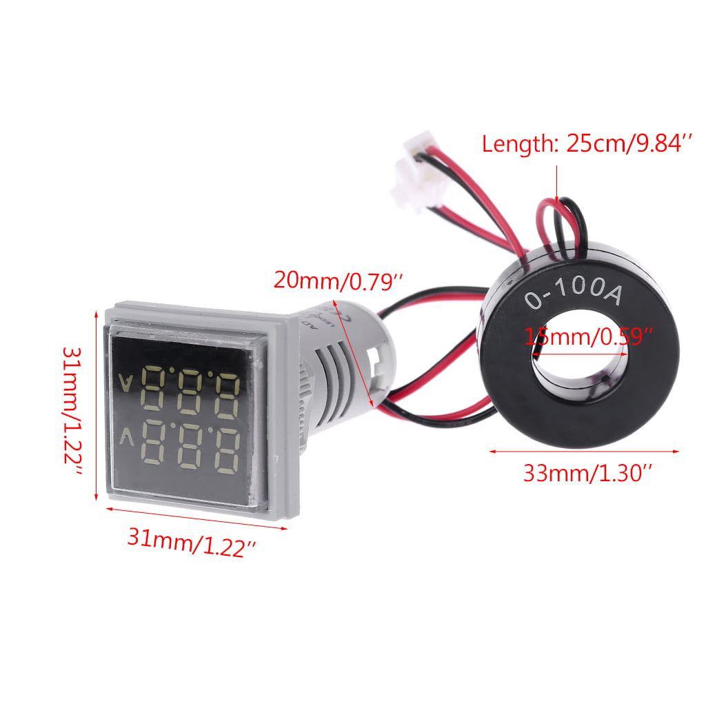 FifiMIN Square LED Digital Dual Display Voltmeter & Ammeter Voltage Gauge Current Meter AC 60-500V 0-100A 