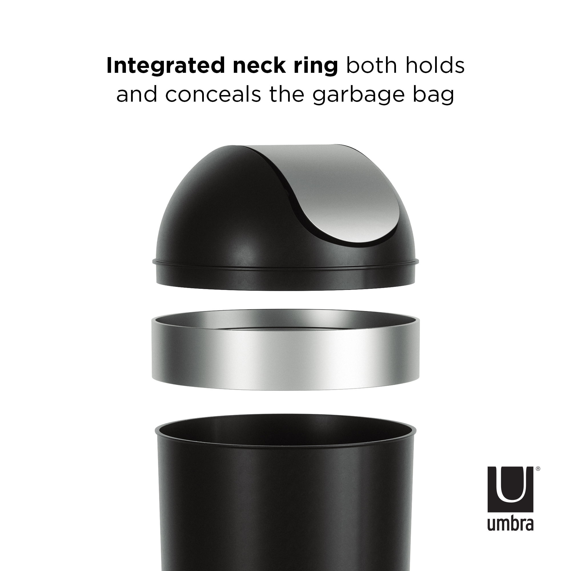 Umbra 16 gal Venti Plastic Swing Top Lid Kitchen Trash Can, Black