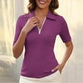 thumbnail image 2 of ZyeKqe Womens Top Half Sleeve V Neck Zipper Collared Work Shirts Slim Fitted Dressy Casual Blouses, 2 of 7