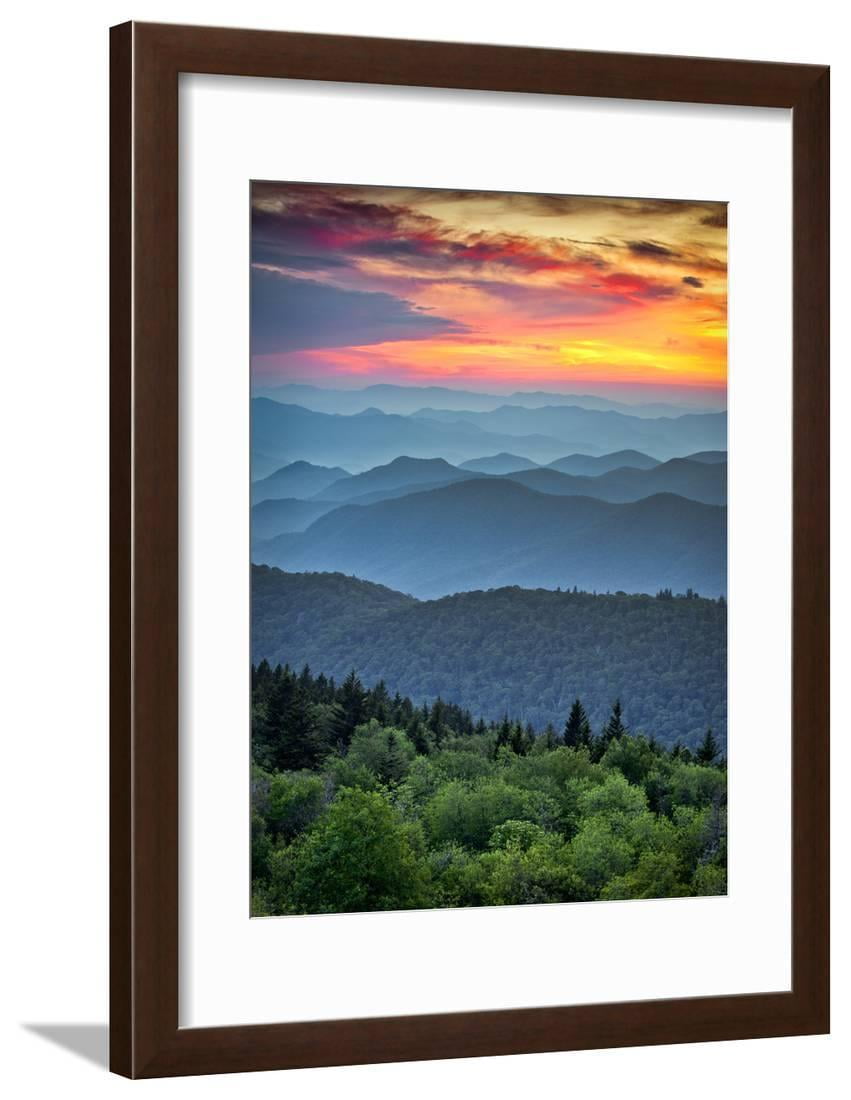 Blue Ridge Parkway Scenic Landscape Appalachian Mountains Ridges Sunset Layers over Great Smoky