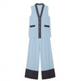 thumbnail image 4 of Miluxas Business Casual Linen Outfits for Women Vest Tops Pant Suits Dressy 2 Piece Sets Summer Crop Blazer Wide Leg Work Pants Light Blue XXL(XXL), 4 of 9