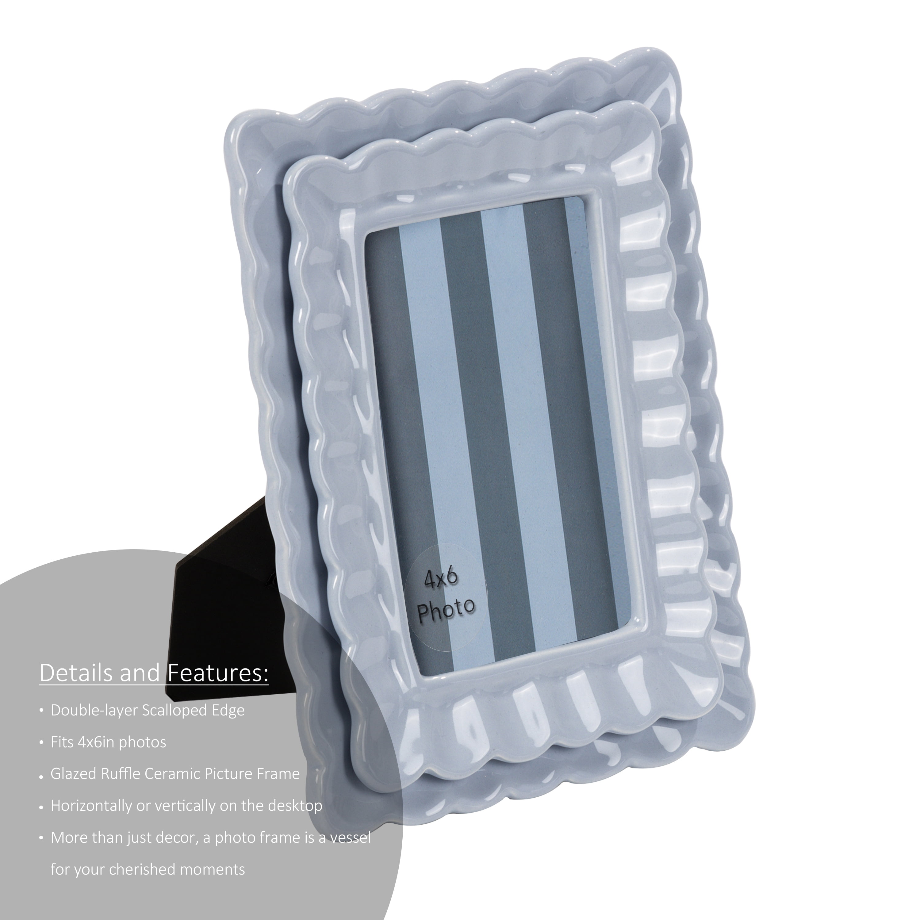 Sterling & Noble Home – 4x6 Picture Frame – Double Ruffle Light Blue Ceramic Photo Frame