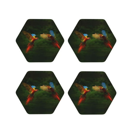 

Drink Coasters Set of 4 Hybrid Parrot in the Forest Leather Coasters for Coffee Table Protector Heat Resistant Cute Coasters for Home Decor Housewarming Gifts Bar Kitchen 4 Inch Hexagon