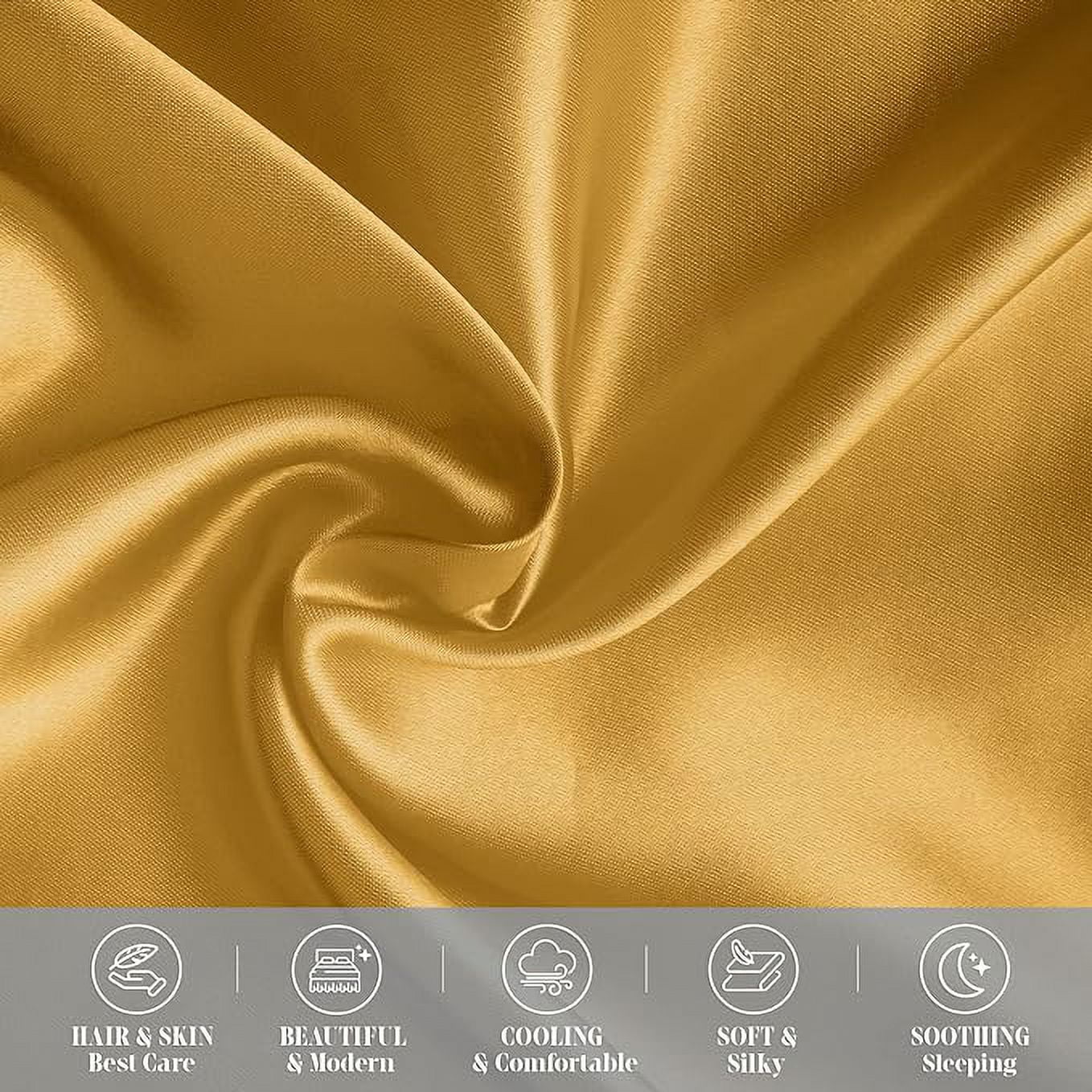Cooling Viscose Satin Pillowcase 6-Pack Set with Hidden Zipper Closure, King, Gold