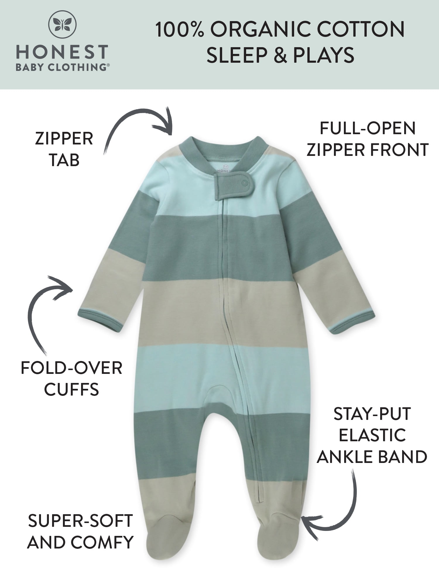 Honest Baby Clothing Baby Boy or Girl Gender Neutral Organic Cotton Sleep N Play (Preemie-9 Months)