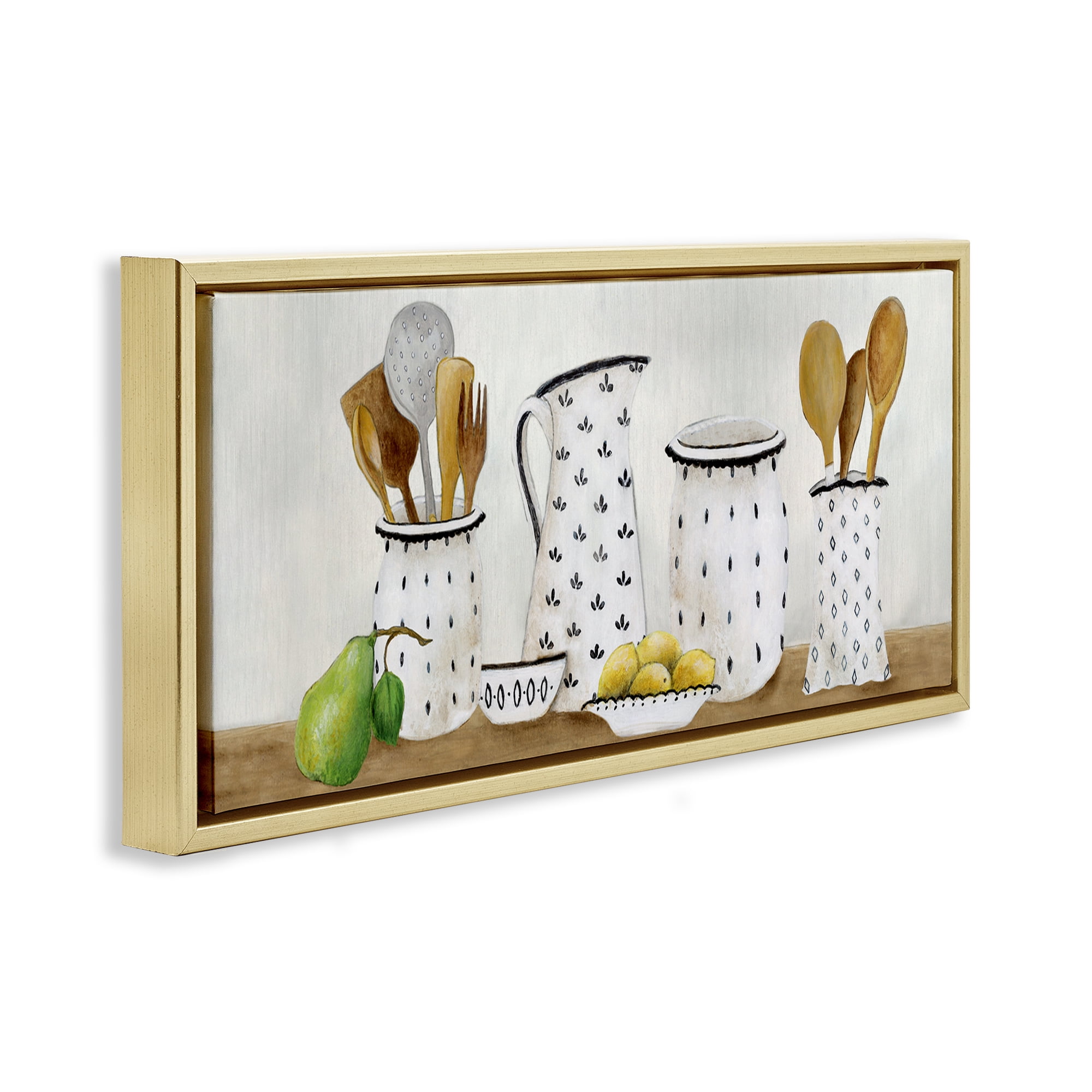 Stupell Industries Kitchen Jugs & Utensils Gold Framed Floater Canvas Wall Art, design by Janet Tava