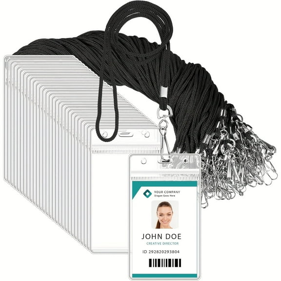 10/25/50/100/150pcs Lanyards, ID Badges Name Tag Bulk Neck Holder Reel ID Card Name Badge Resealable Sleeves Hook Cords