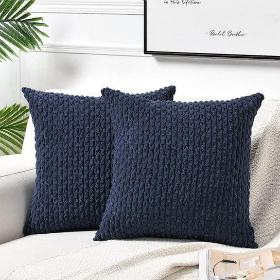 2 Packs Navy Blue Decorative Throw Pillow Covers 18x18 Inch for Couch Bed Sofa, Modern Farmhouse Boho Home Decor, Soft Cute Plush Corduroy Cushion Case 45x45 CM