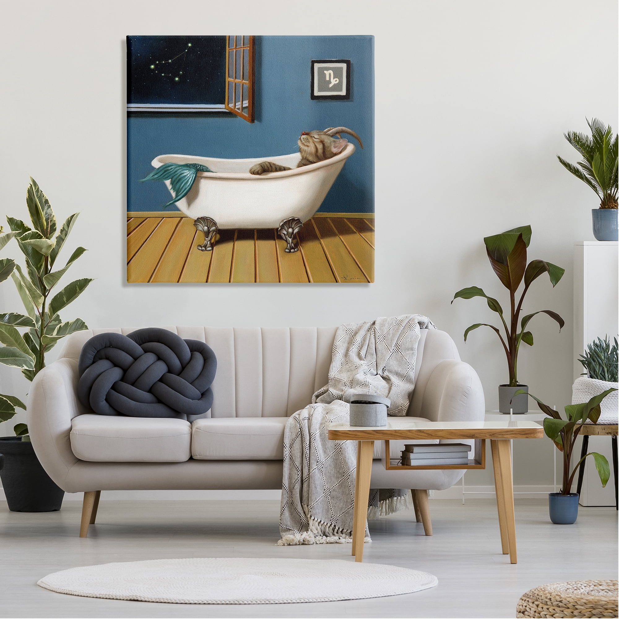 Stupell Industries Mystical Cat Mermaid Bath Capricorn Astrology Constellation Painting Gallery Wrapped Canvas Print Wall Art, Design by Lucia Heffernan
