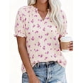 thumbnail image 3 of PRETTYGARDEN Summer Short Sleeve V Neck Shirts for Women Trendy Floral Print Loose Ruffle Tops Business Casual Blouses, 3 of 8