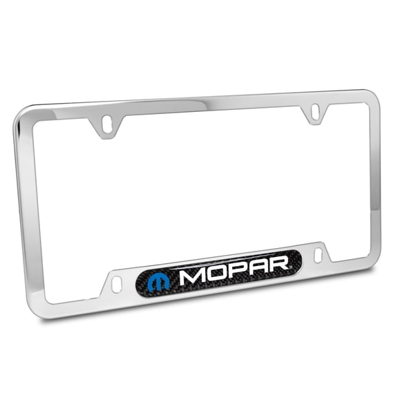 Mopar Real Carbon Fiber Nameplate Chrome Stainless Steel License Plate Frame
