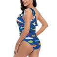 thumbnail image 4 of Gukieu Submarines And Whales Print One-shoulder Ruffled One-piece Swimsuit with Removable Chest Pads and Tummy-control Swimsuit for Women-Medium, 4 of 6