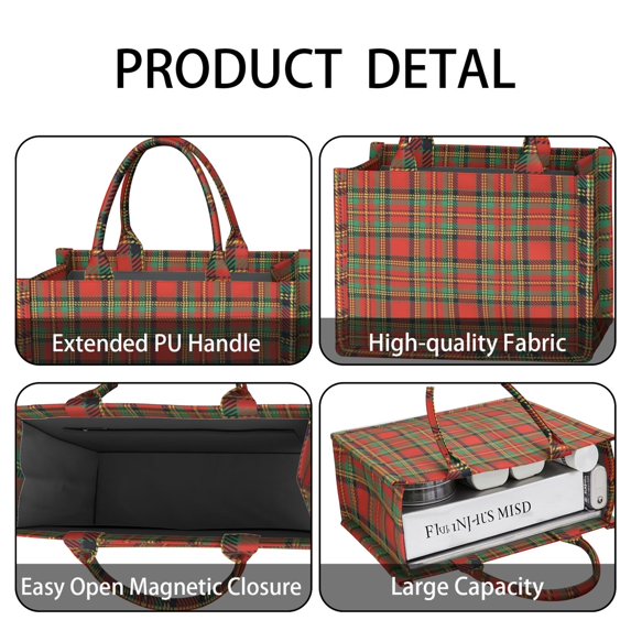 Large Capacity Tote Bag,Red Green Checkerboard Checkered Pattern Handbag Fashion Luxury Tote Bag,15.7"x13"x 5.1" Inches,Laptop Compatible
