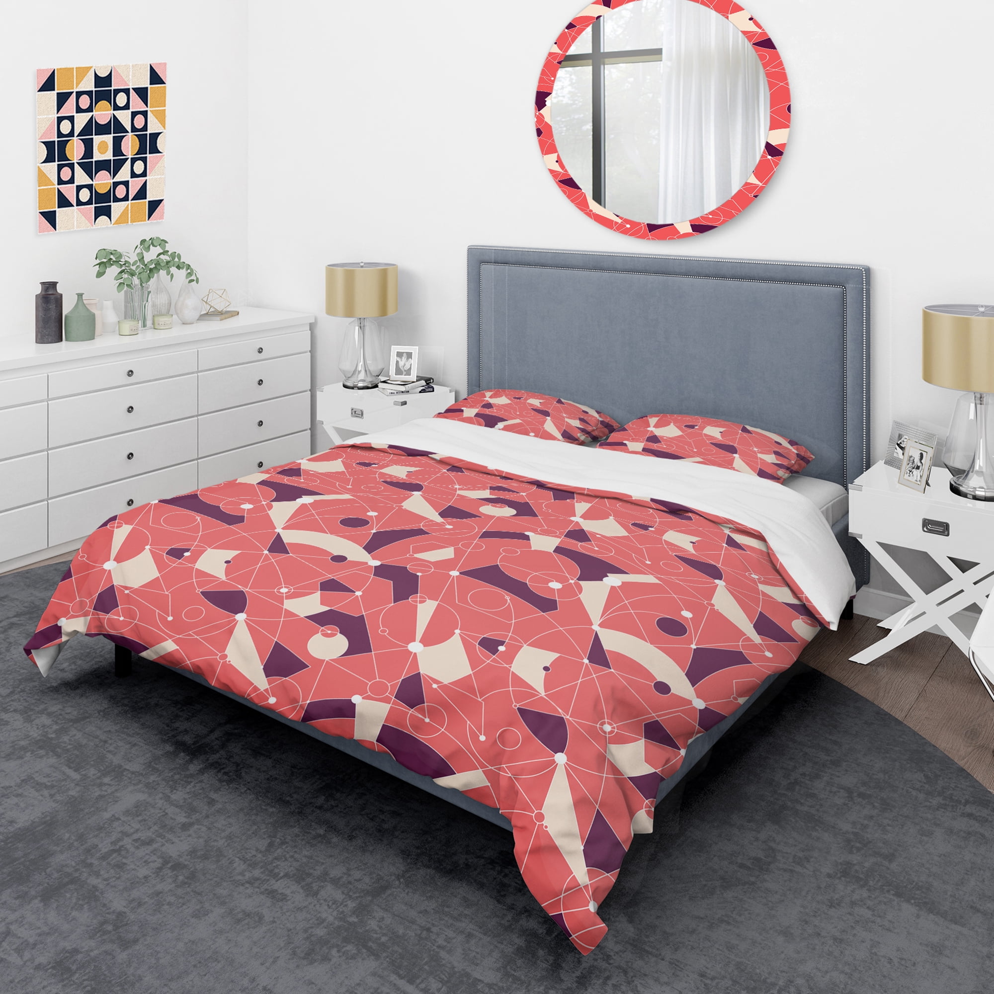 Designart 'Retro Geometric Grid I' Mid-Century Modern Duvet Cover Set