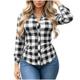 thumbnail image 4 of Besolor Button down Shirts for Women Plaid Long Sleeve Lapel Shirt Slim Fitting Business Casual Tops(X-Large,Black), 4 of 7