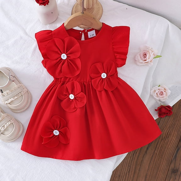 Casual Summer Sleeveless Girls Dress For Toddlers Lightweight Playwear Outdoor Party Twirl Skirt Design Easy Care Machine WashableRed2Y