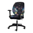 thumbnail image 4 of FKELYI Office Chair Slipcover Colorful Daisy Floral Black Cat Print Swivel Computer Cover Washable Anti-Dust Armchair Protector Cover for Backrest & Cushion Seat Decoration, 4 of 7