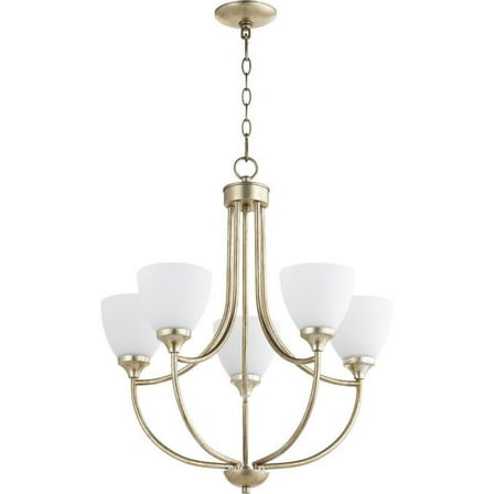 Transitional Five Light Chandelier-Aged Silver Leaf Finish-Satin Opal Glass Color Bailey Street Home 183-Bel-2534982