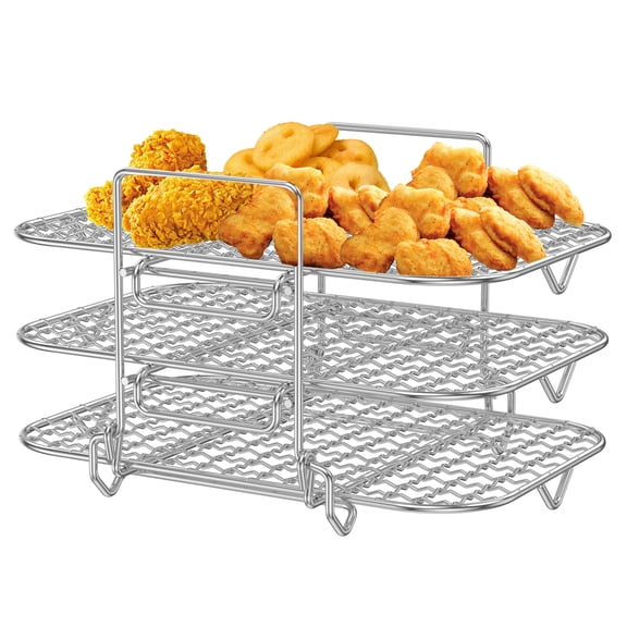 Air Fryer Rack 3 Layer Dehydrator Rack Stainless Steel Air Fryer Grill Rack Stackable Air Fryer Cooking Rack Multifunctional Grilling Rack for Double Basket Air Fryer Baking