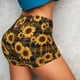 thumbnail image 4 of Fotbe Brown Blue Plaid Sunflower Shorts Sin Costuras – Shorts Deportivos de Cintura Alta para Mujer, Elásticos para Gimnasio, Yoga, Running o Ciclismo-Medium, 4 of 8