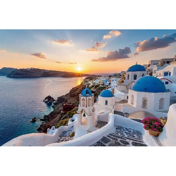 Landscape Aegean Sea Santorini Greece Jigsaw Puzzle 1000 Pieces Santorini Paper Puzzle Educational Toys Home Game for Friends Family Teens Adults