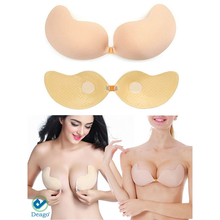 Deago Women's Push Up Strapless Bra Reusable Invisible Silicone Backless  Bras -D Cup Skin