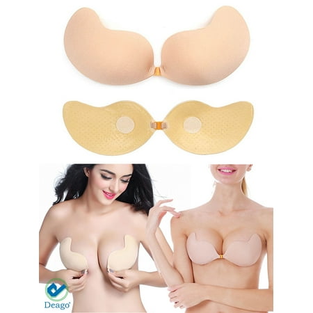 Deago Women's Push Up Strapless Bra Reusable Invisible Silicone Backless Bras -A Cup Skin