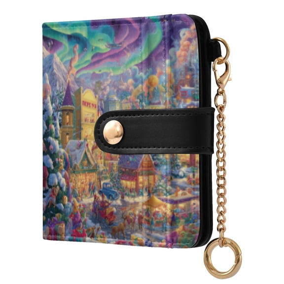 Qxltty Beautiful Christmas Scene Ladies Wallet Rfid Slim Thin Compact Credit Card Women Wallet Zipper Coin Pocket and ID Window for Female Gifts