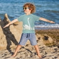 thumbnail image 3 of FORMRS Boys Rash Guard Short Sleeves Swim Shirt Quick Dry UPF 50+ Sun Protection, Sizes 3-12T, White Cartoon Swan, 3 of 6