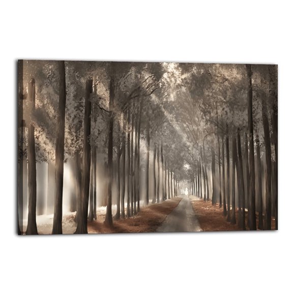 Vintage Scandinavian Forest Sunlit Trees Landscape Poster Wrapped Wooden Frame Wall Decor,,Canvas Wall Art for Living Room,Bedroom,Office,Ready to Hang