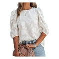 thumbnail image 4 of Liacowi Women Juniors Summer Casual T-shirt Tops Half Puff Sleeve Round Neck Shirts Loose Floral Blouse, 4 of 8