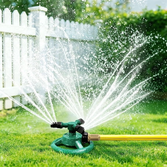 Wrongduck Rotating Lawn Sprinkler, 360° Yard Water Sprinkler with Adjustable 3-Arm Spray, Large Area Coverage Garden Irrigation System for Lawn Yard Outdoor Use