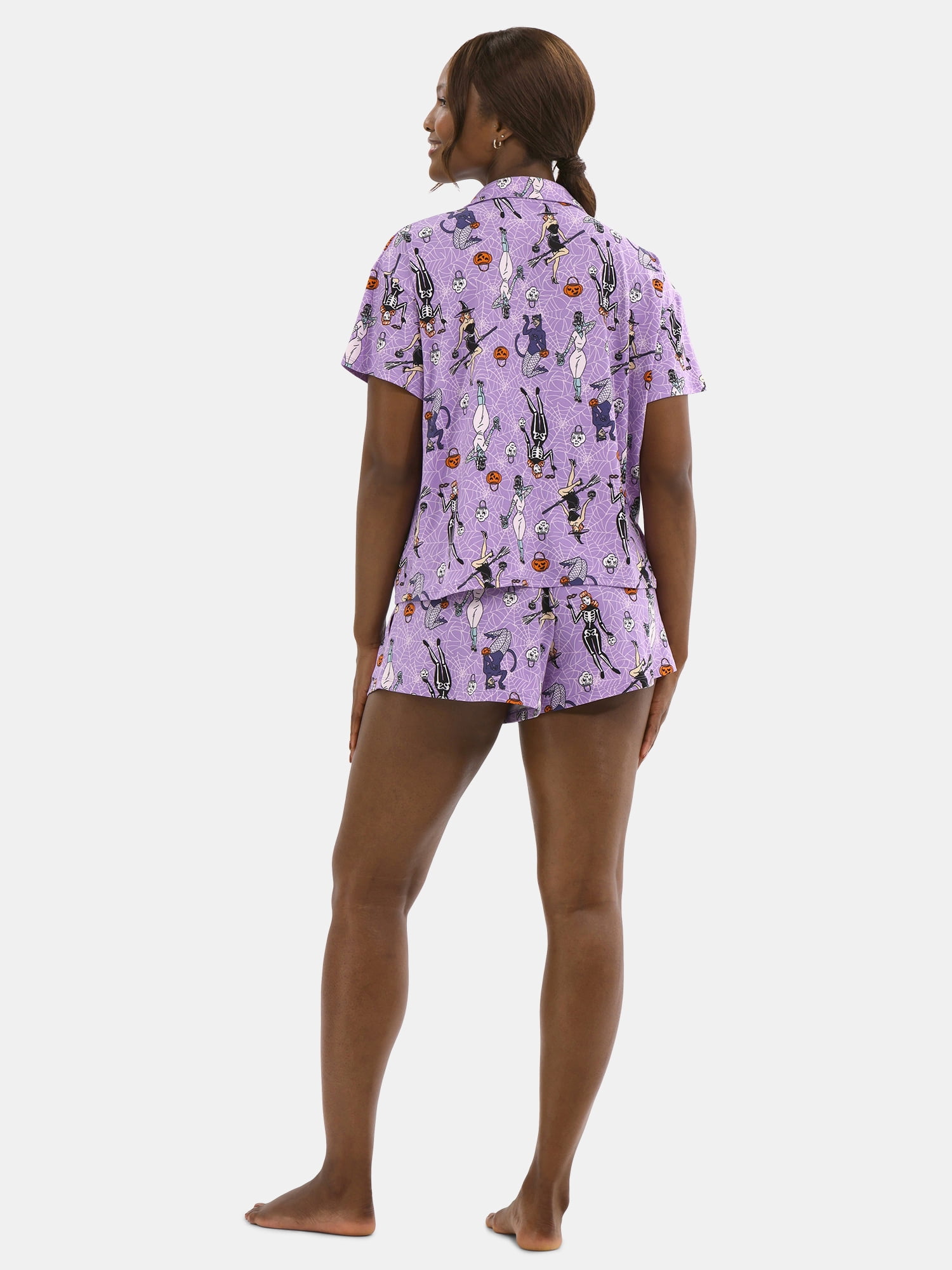 Halloween Women’s Printed Notched Top and Shorts Pajama Set from Way to Celebrate, 2-Piece, Sizes XS-3X