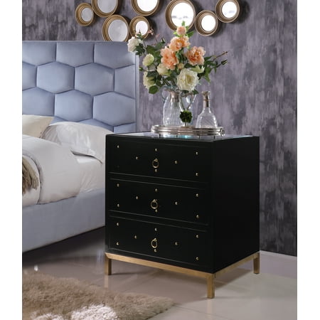 Chic Home Arezzo Nightstand Side Table Mirror Glass Top With 3