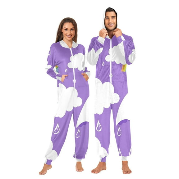 Cloud Umbrella and Rainbow Adult onesie Pajamas, Crystal Velvet Ultra Soft Warm Jumpsuit for Men and Women