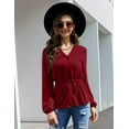 thumbnail image 2 of Oyang Womens Peplum Tops V Neck Shirts Tie Waist Button Up Dressy Casual Blouses Business Office Work Tops, 2 of 7
