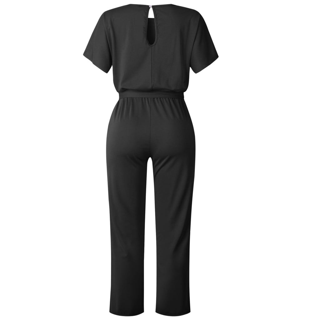 Babysbule Jumpsuit for Women Women Short Sleeve Playsuit Clubwear Straight Leg Jumpsuit With Belt