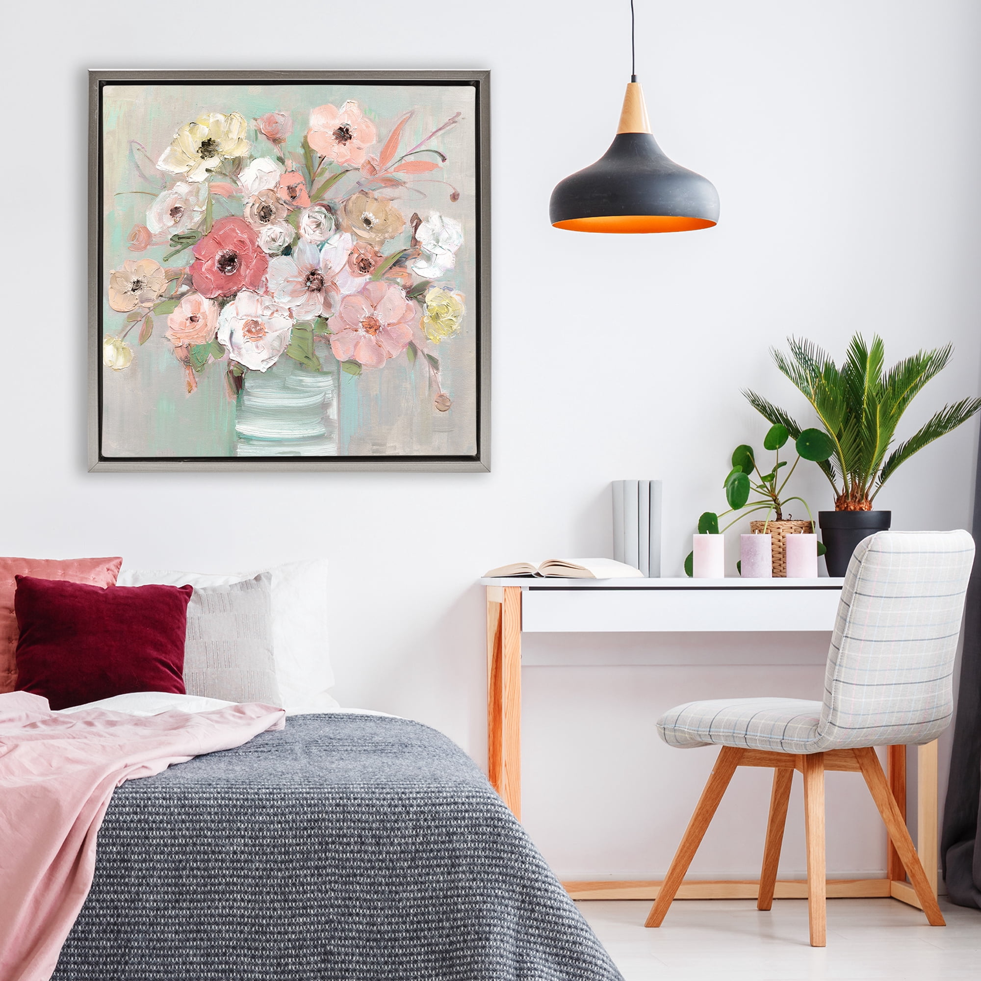 Stupell Industries Pastel Flower Forms Vase Gray Framed Floater Canvas Wall Art, design by Sally Swatland