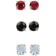 thumbnail image 2 of Paris Jewelry Men|Women 14k Yellow Gold Plated 1Ct Created Garnet, Black Sapphire and Aquamarine 3 Pair Round Stud Earrings, 2 of 2