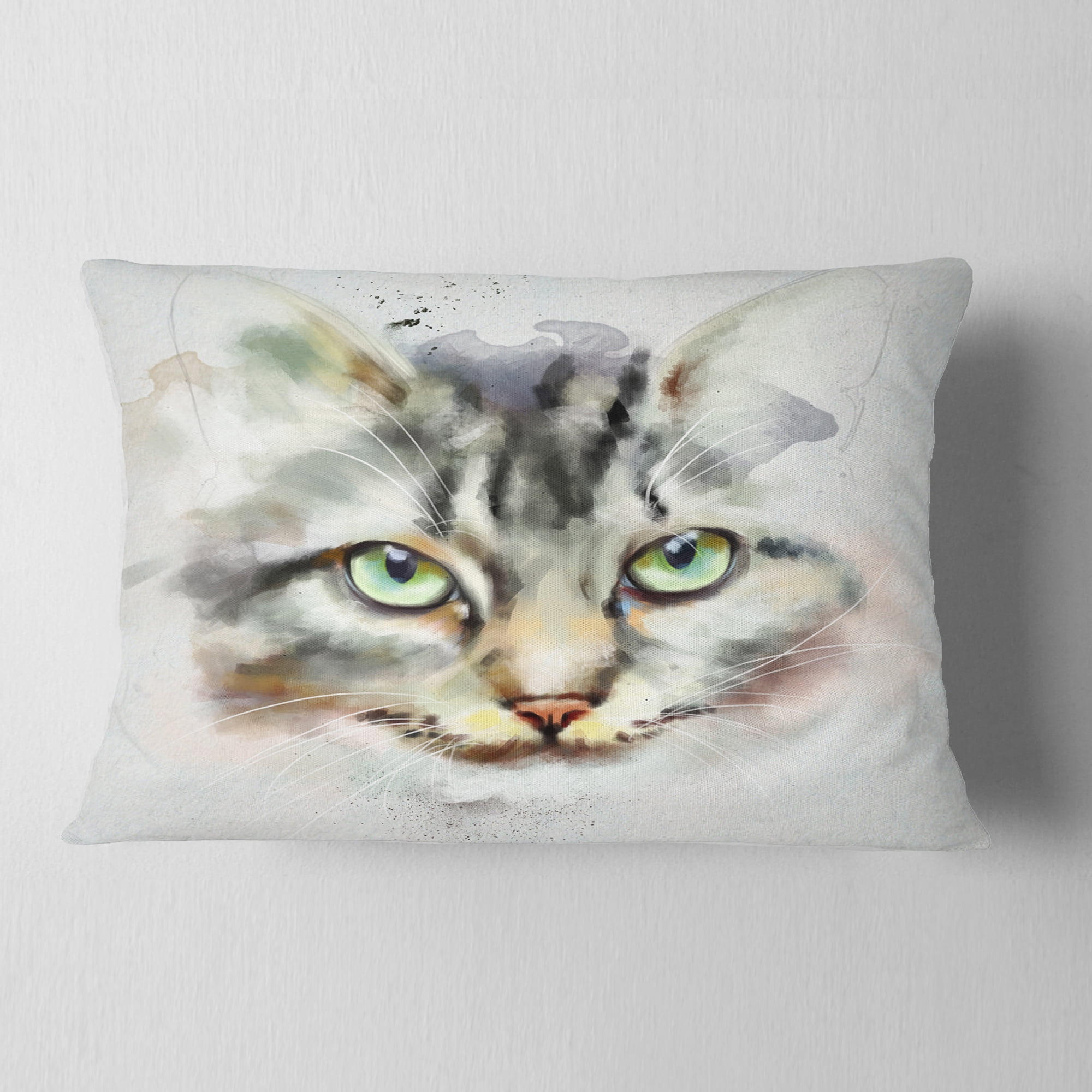 Designart Cute Kitten Watercolor Hand drawn - Animal Throw Pillow - 12x20