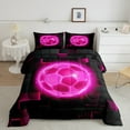 thumbnail image 2 of Pink Football Bedding Set,Soccer Queen Comforter Set Teens Adults,3D Scattered Grids Down Comforter Bedroom Decor,Ball Game Bed Set, 2 of 7